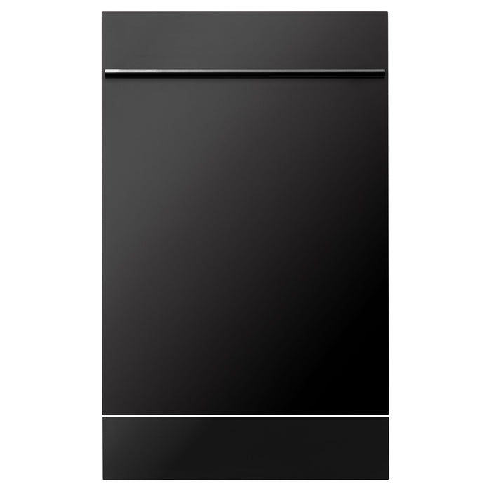 ZLINE 18 Inch Compact Black Stainless Steel Top Control Dishwasher with Stainless Steel Tub and Modern Style Handle