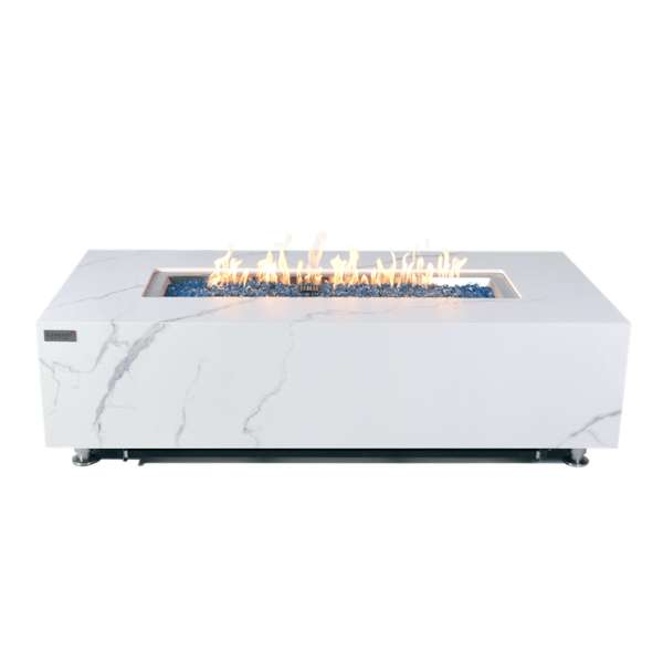 Elementi Plus Carrara Marble Pocelain Fire Table OFP121BW With Flame In White Background