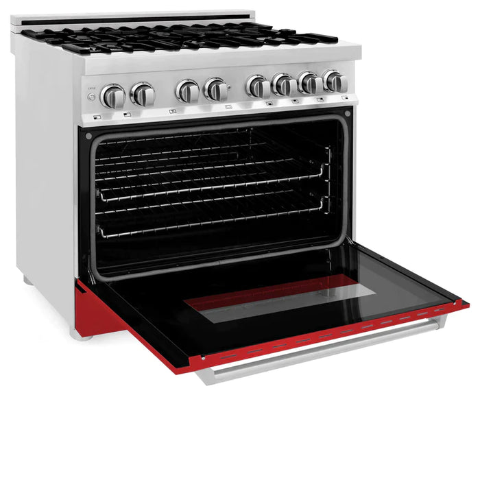ZLINE 36 in. Professional Gas Burner/Electric Oven Stainless Steel Range with Red Matte Door