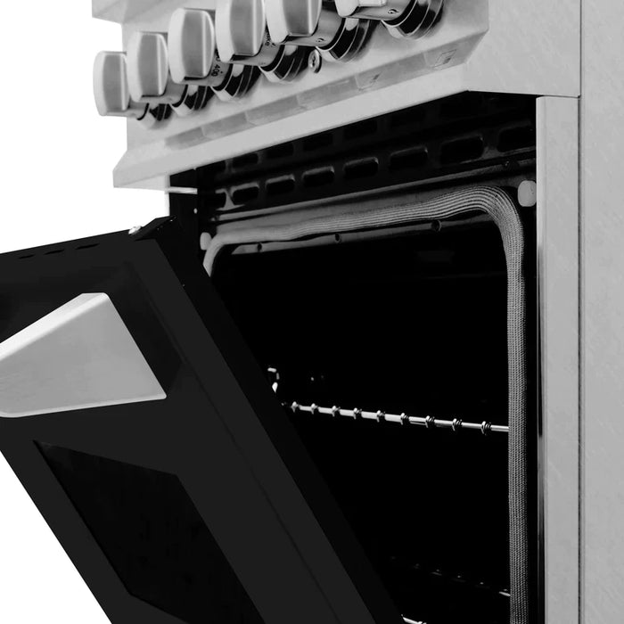 ZLINE 24 in. Professional Gas Burner/Electric Oven in DuraSnow® Stainless Steel Range with Black Matte Door