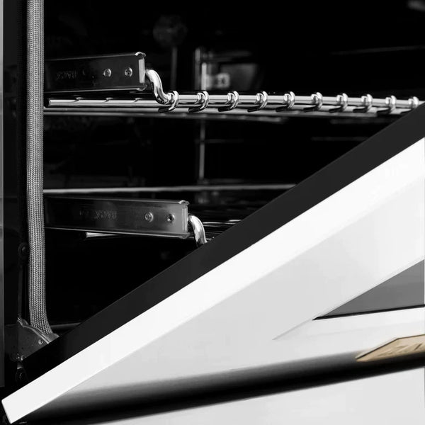 ZLINE Autograph Edition 36 In. Range, Gas Stove and Electric Oven in DuraSnow® Stainless Steel with White Matte Door and Gold Accent 11