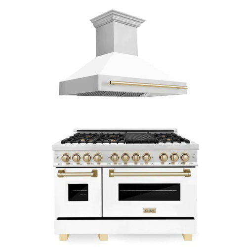 ZLINE Autograph Package - 48 In. Dual Fuel Range and Range Hood with White Matte Door and Accents 11