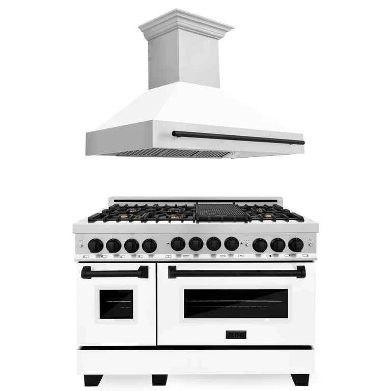 ZLINE Autograph Package - 48 In. Gas Range and Range Hood in Stainless Steel with White Matte Door and Accents 6