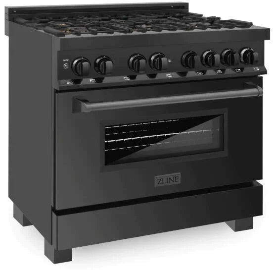 ZLINE 36 in. Professional Gas Burner/Electric Oven in Black Stainless Steel with Brass Burners