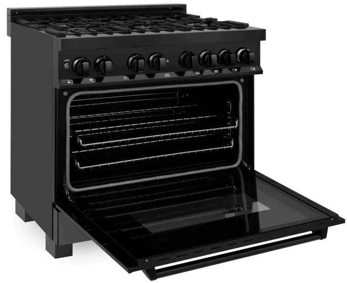 ZLINE 36 in. Professional Gas Burner/Electric Oven in Black Stainless Steel with Brass Burners