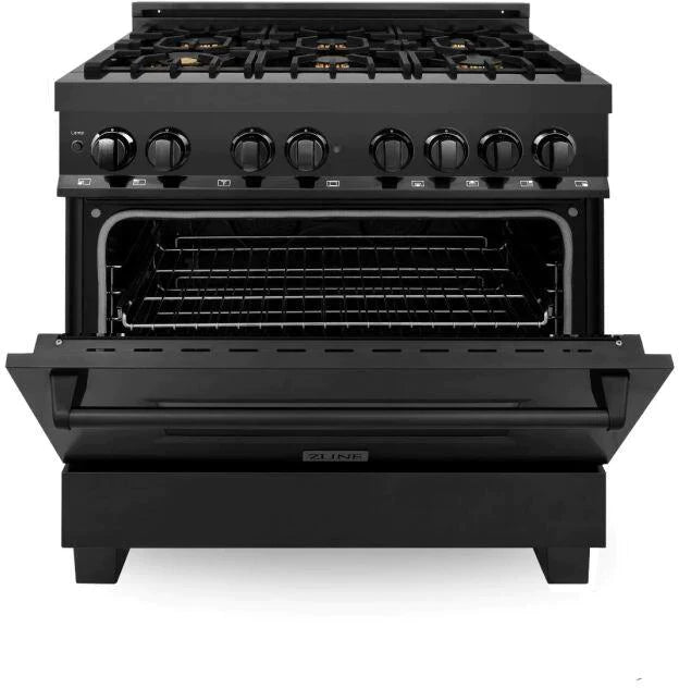 ZLINE 36 in. Professional Gas Burner/Electric Oven in Black Stainless Steel with Brass Burners