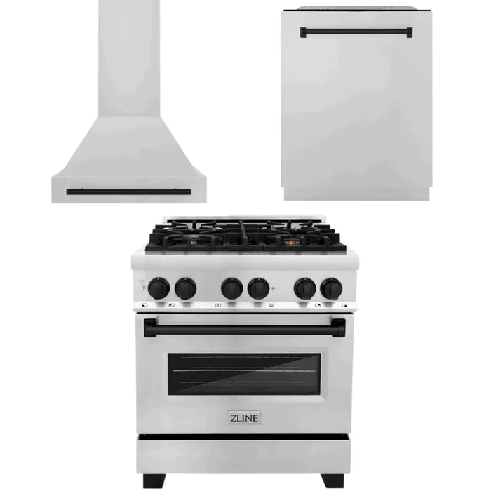ZLINE Autograph Edition Kitchen Package with Stainless Steel Dual Fuel Range, Range Hood and Dishwasher with Accents