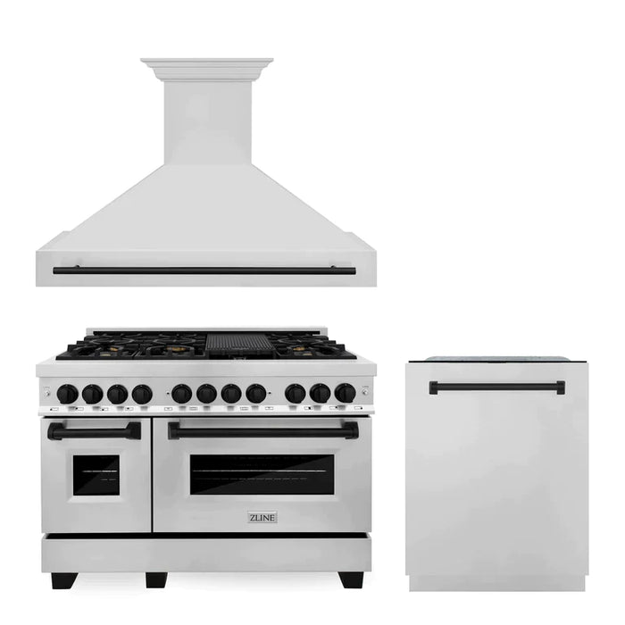 ZLINE Autograph Edition Kitchen Package with Stainless Steel Dual Fuel Range, Range Hood and Dishwasher with Accents