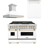 ZLINE 48" Autograph Edition Kitchen Package with Stainless Steel Gas Range with White Matte Door, Range Hood and Dishwasher with Accents8
