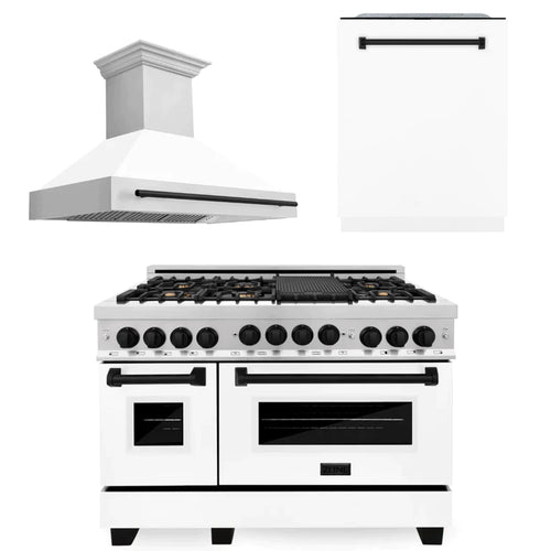 ZLINE 48" Autograph Edition Kitchen Package with Stainless Steel Gas Range with White Matte Door, Range Hood and Dishwasher with Accents 7