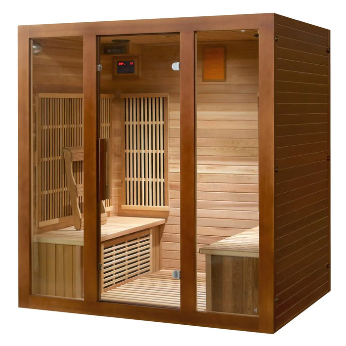 SunRay Roslyn 4 Person Cedar Sauna with Carbon Heaters/Side Bench Seating