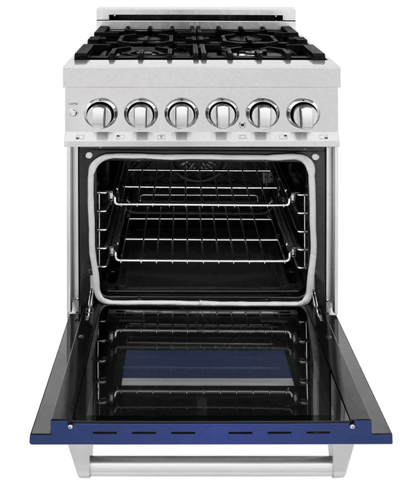 ZLINE 24 in.Professional Gas Burner/Electric Oven DuraSnow® Stainless Range with Blue Matte Door