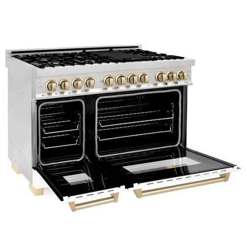 ZLINE Autograph 48 in. Gas Burner/Electric Oven in Stainless Steel, White Matte Door with Gold Accents 5