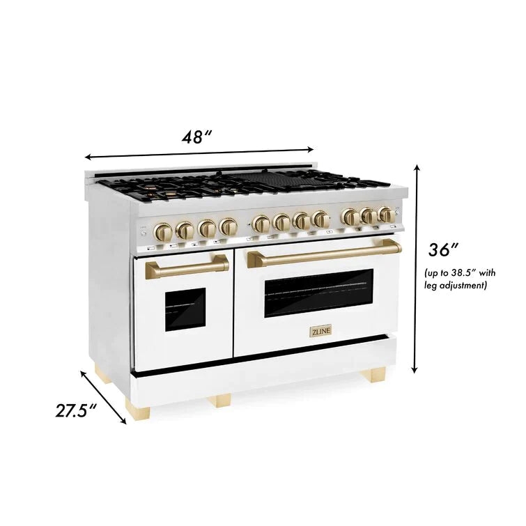 ZLINE Autograph 48 in. Gas Burner/Electric Oven in Stainless Steel, White Matte Door with Gold Accents