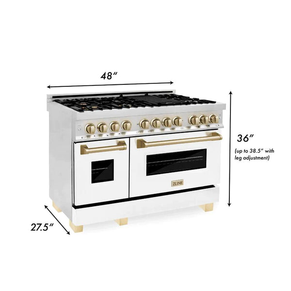 ZLINE Autograph 48 in. Gas Burner/Electric Oven in Stainless Steel, White Matte Door with Gold Accents 12