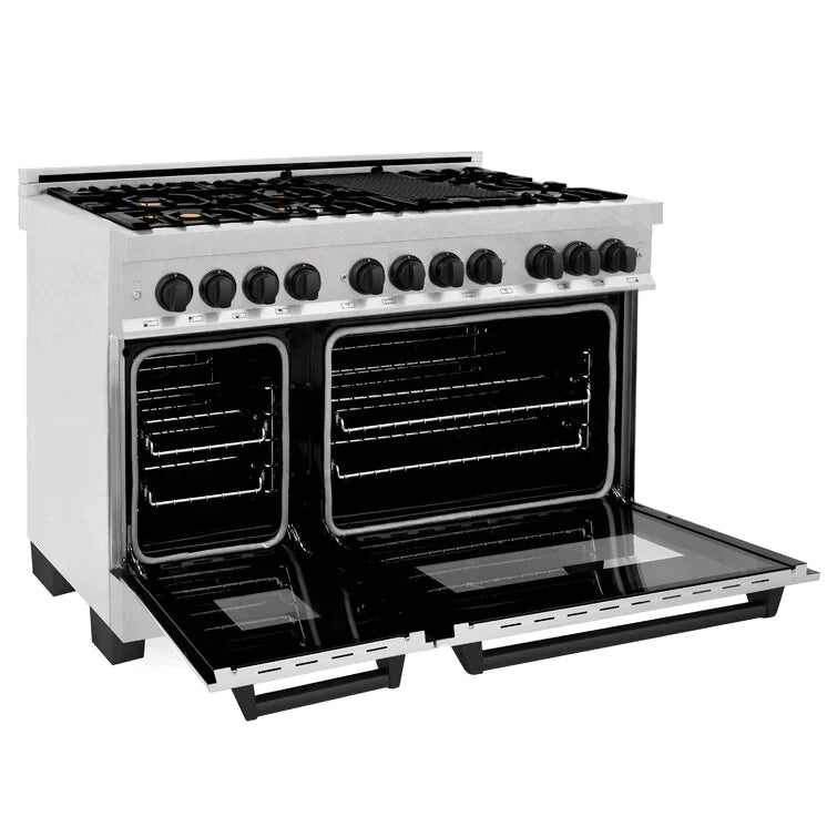 ZLINE Autograph 48 in. Gas Burner/Electric Oven in DuraSnow® Stainless Steel with Matte Black Accents