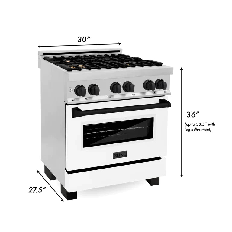 ZLINE Autograph Edition 30 in. Dual Fuel Range with Gas Stove and Electric Oven with White Matte Door and Matte Black Accents 15