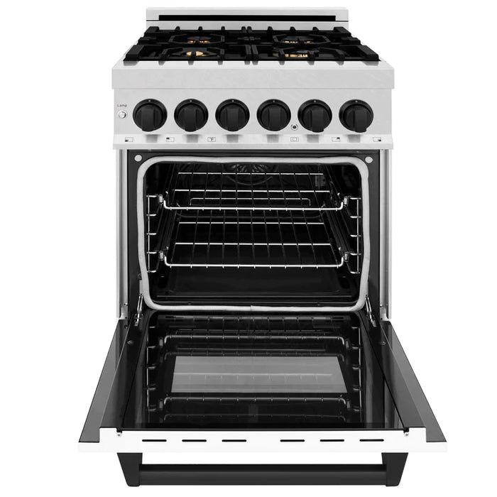 ZLINE Autograph Edition 24 in. Range with Gas Stove and Electric Oven in DuraSnow® with White Matte Door and Matte Black Accents