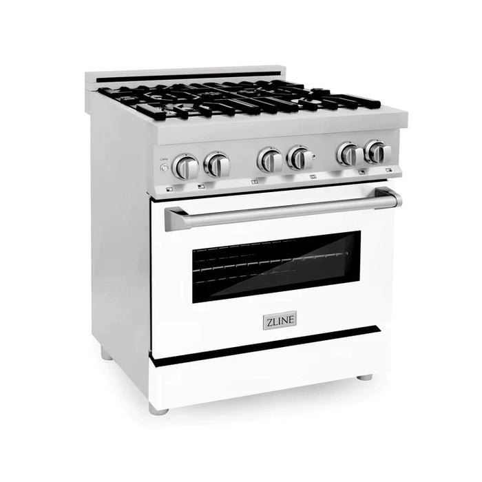 ZLINE Kitchen and Bath 30 in. Professional Gas Burner/Electric Oven Stainless Steel Range with White Matte Door