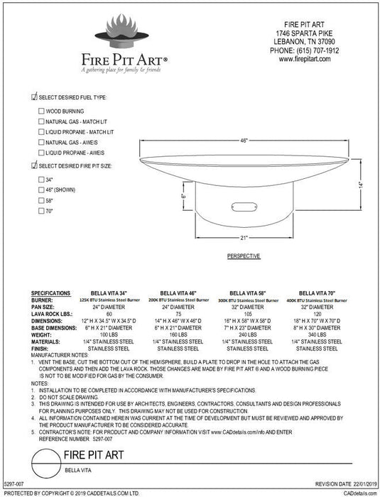 Fire Pit Art Bella Vita 70" Wood Burning Fire Pit