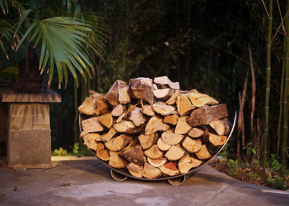 Fire Pit Art - Crescent Log Rack -  Stainless Steel