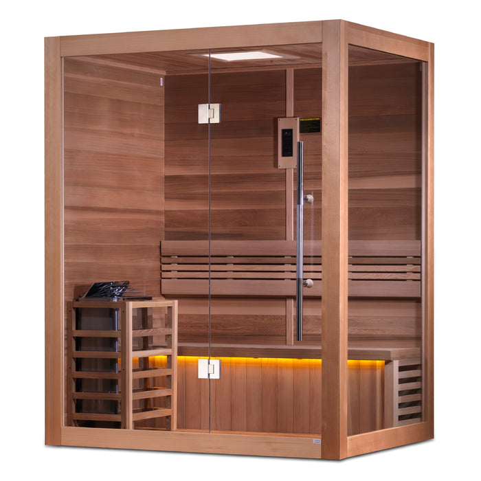 2023 Golden Designs "Hanko Edition" 2-3 Person Indoor Traditional Steam Sauna Canadian Red Cedar Interior