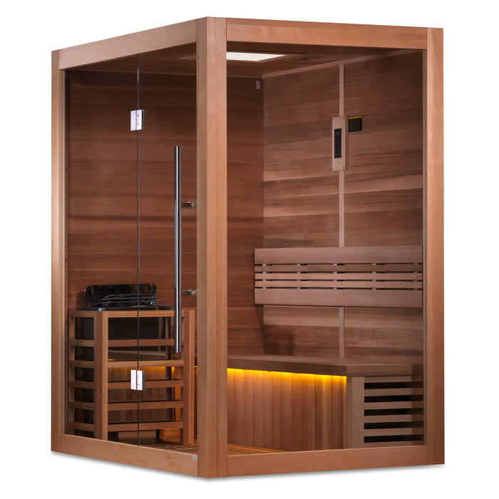 2023 Golden Designs "Hanko Edition" 2-3 Person Indoor Traditional Steam Sauna Canadian Red Cedar Interior