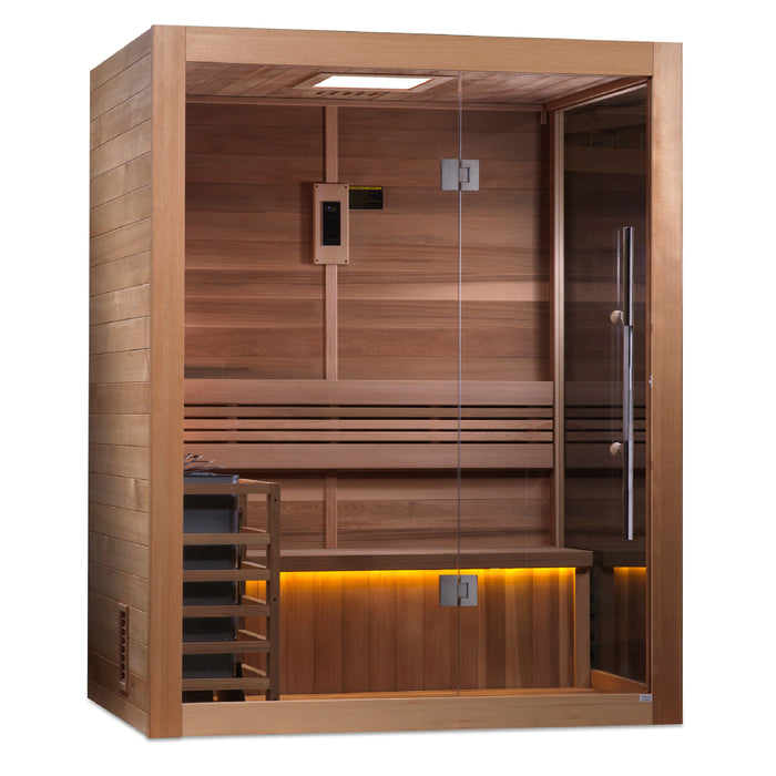 2023 Golden Designs "Hanko Edition" 2-3 Person Indoor Traditional Steam Sauna Canadian Red Cedar Interior
