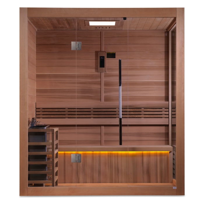 2023 Golden Designs "Forssa Edition" 3-4 Person Indoor Traditional Steam Sauna Canadian Red Cedar Interior
