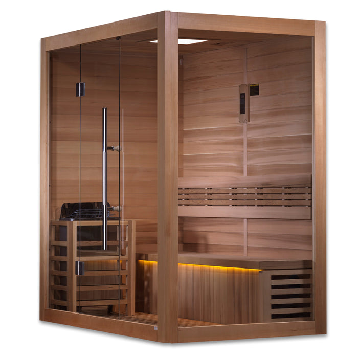 2023 Golden Designs "Forssa Edition" 3-4 Person Indoor Traditional Steam Sauna Canadian Red Cedar Interior