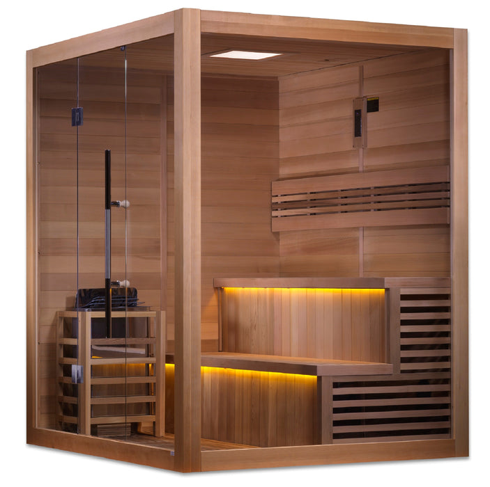 2023 Golden Designs "Kuusamo Edition" 6 Person Indoor Traditional Steam Sauna Canadian Red Cedar Interior