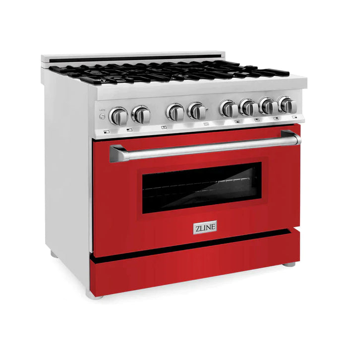 ZLINE 36 in. Professional Gas Burner/Electric Oven Stainless Steel Range with Red Matte Door