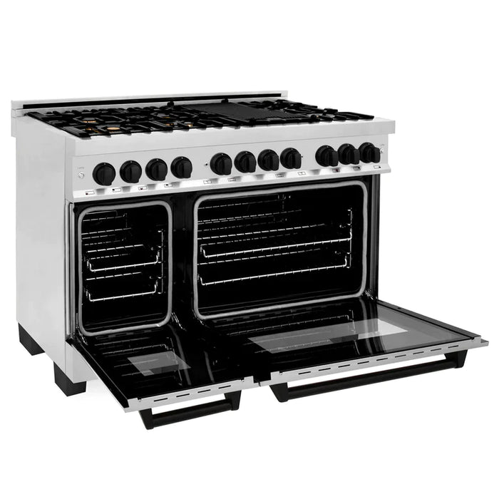 ZLINE Autograph Edition 48 in. 6.0 cu. ft. Dual Fuel Range with Gas Stove and Electric Oven in Stainless Steel with Matte Black Accents