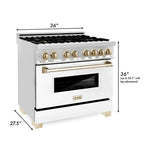 ZLINE Autograph Edition 36 in. 4.6 cu. ft. Dual Fuel Range with Gas Stove/Electric Oven with White Matte Door and Gold Accents12