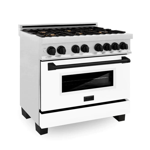 ZLINE Autograph Edition 36 in. 4.6 cu. ft. Range, Gas Stove/Electric Oven in DuraSnow® with White Matte Door, Matte Black Accents 2