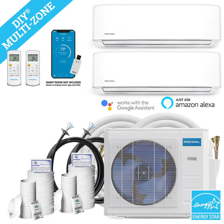 MRCOOL DIY Mini Split - 21,000 BTU 2 Zone Ductless Air Conditioner and Heat Pump with Install Kit