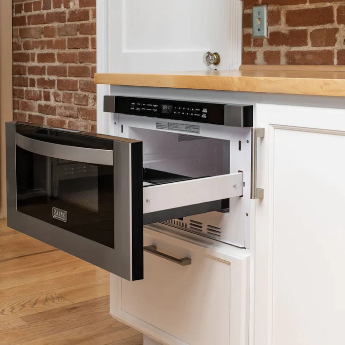 ZLINE 30" Kitchen Package with Stainless Steel Dual Fuel Range, Range Hood, Microwave Drawer and Dishwasher