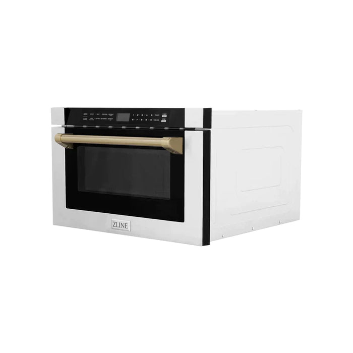 ZLINE Autograph Edition 24" 1.2 cu. ft. Built-in Microwave Drawer with a Traditional Handle in Stainless Steel and Champagne Bronze Accents