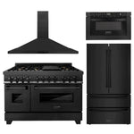 ZLINE Kitchen Package with Black Stainless Steel Refrigeration, 48" Dual Fuel Range and Microwave Drawer 1