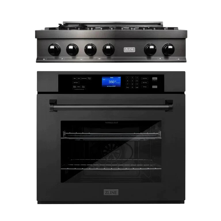 ZLINE Kitchen Package with 36" Black Stainless Steel Rangetop and 30" Single Wall Oven 14