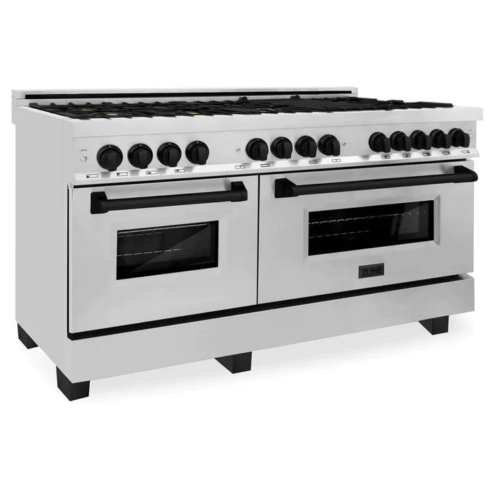 ZLINE Autograph Edition 60 in. 7.4 cu. ft. Gas Burner/Electric Oven Range in Stainless Steel with Matte Black Accents