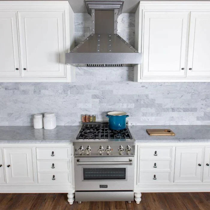 ZLINE Kitchen Package with Stainless Steel Dual Fuel Range with DuraSnow® Door and Convertible Vent Range Hood