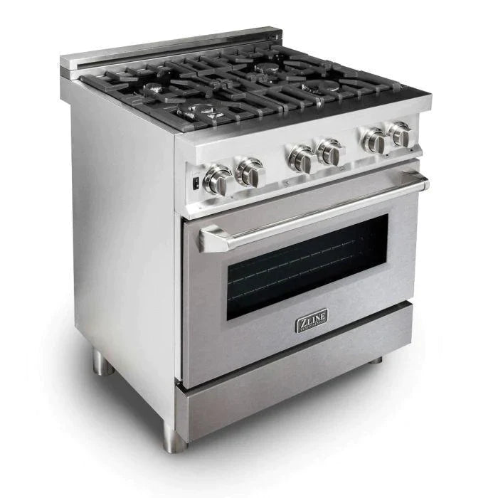 ZLINE Kitchen Package with Stainless Steel Dual Fuel Range with DuraSnow® Door and Convertible Vent Range Hood