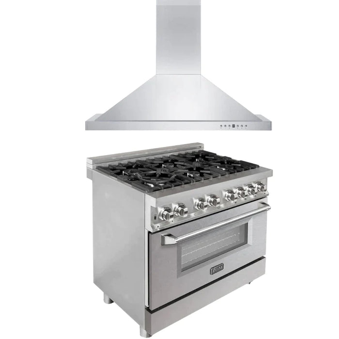 ZLINE Kitchen Package with Stainless Steel Dual Fuel Range with DuraSnow® Door and Convertible Vent Range Hood