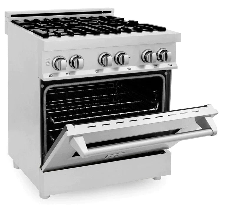 ZLINE 30" Kitchen Package with Stainless Steel Dual Fuel Range, Range Hood, Microwave Drawer and Tall Tub Dishwasher