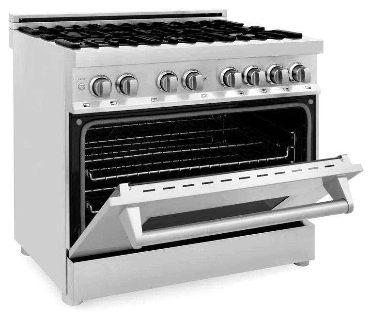 ZLINE 36" Kitchen Package with Stainless Steel Dual Fuel Range, Convertible Vent Range Hood and Microwave Drawer