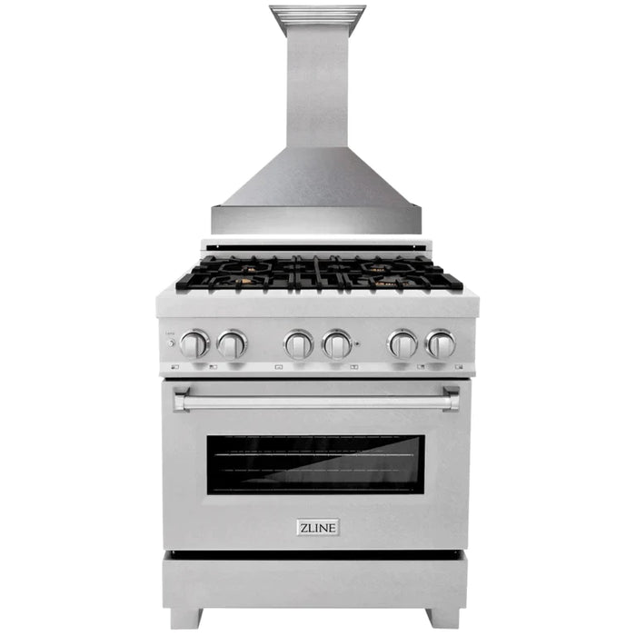 ZLINE Kitchen Package with DuraSnow® Stainless Steel Dual Fuel Range and Convertible Vent Range Hood