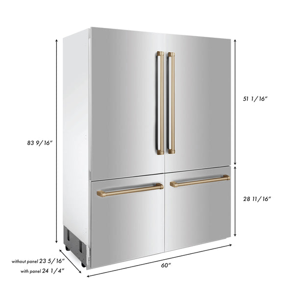 ZLINE Autograph 60 In. 32.2 cu. ft. Built-In 4-Door Refrigerator with Internal Water and Ice Dispenser in Stainless Steel and Gold Accents 10