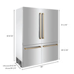 ZLINE Autograph 60 In. 32.2 cu. ft. Built-In 4-Door Refrigerator with Internal Water and Ice Dispenser in Stainless Steel and Bronze Accents 11