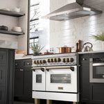 ZLINE Autograph Edition 48 in. Gas Range in DuraSnow® with White Matte Door and Champagne Bronze Accents 1